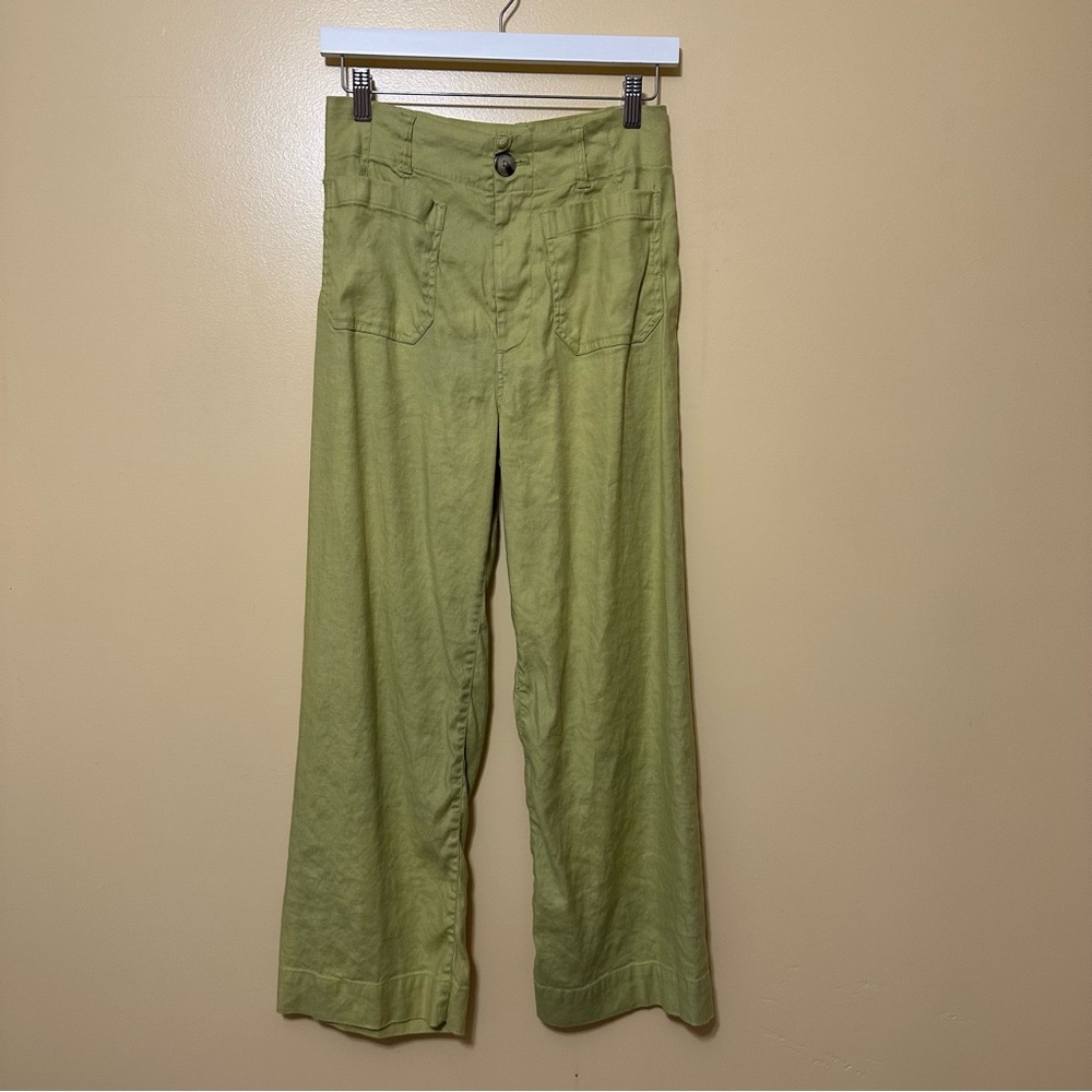 Maeve High-Rise Wide-Leg Pants in Pale Yellow - Picture 3 of 9